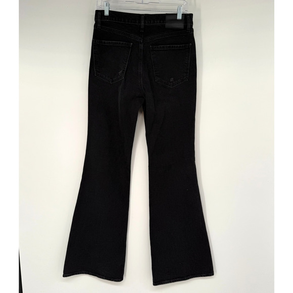 NWT Express '70s Flare Jeans Womens 6 Black Washed Ripped Mid-Rise Stretch Denim - Picture 4 of 11